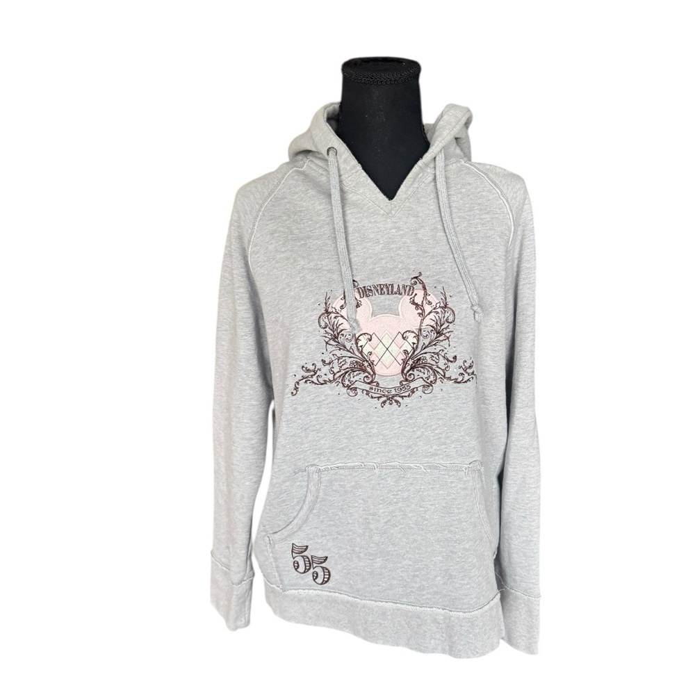 Disneyland Resort Embroidered Mickey Crest Hoodie Gray Pink XL Rhinestone